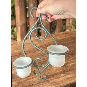 Partylite Candle Holders Scroll Sconce Green Wrought Iron Frosted Votive Holders